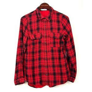 Maurices Womens Red Plaid Black Pearl Snap Button Up Western Shirt Top L 1177T3